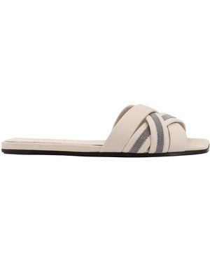 Brunello Cucinelli Beaded Slip-On Sandals - White