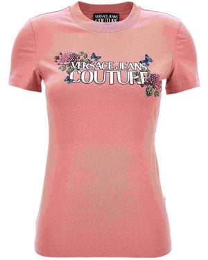 Versace Jeans Couture Floral-Embellished T-Shirt - Pink