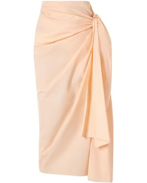 KHAITE Shay Tie-Detailed Draped Cotton-Poplin Wrap Midi Skirt - Pink