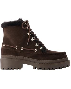 Yves Salomon Eyelet-Detailed Brushed Shearling-Trimmed Suede Ankle Boots - Brown