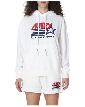 Autry Logo Printed Drawstring Hoodie - White