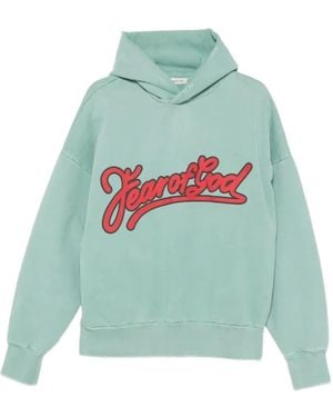 Fear Of God Logo Detailed Long Sleeve Hoodie - Green