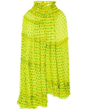 Dries Van Noten Asymmetric Cape Dress Polka Dot Layers - Yellow