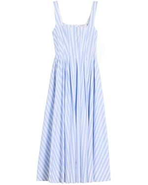 Sportmax Striped Cotton Midi Dress With Full Skirt - Blue