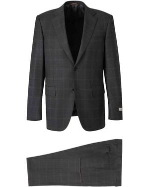 Canali Check-Pattern Single-Breasted Suit - Black