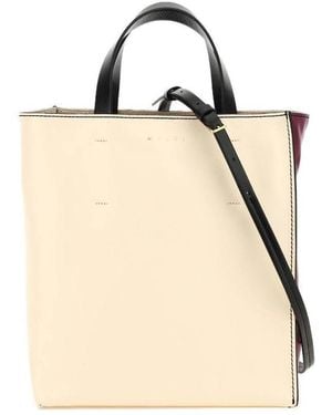 Marni Logo Printed Museo Handbag - Natural