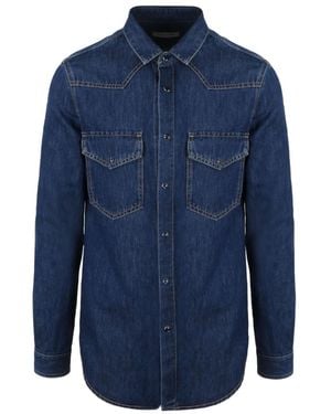 Valentino Buttoned Long-Sleeved Denim Shirt - Blue