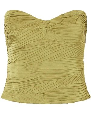 Ulla Johnson Heleen Pleated Satin Bustier Top - Green