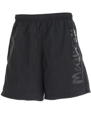 McQueen Graffiti Logo Swim Shorts - Black