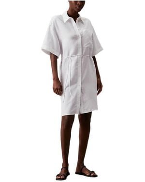 Calvin Klein Short-Sleeve Belted Shirtdress - Gray