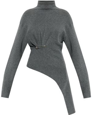 Lanvin High Neck Safety Pin Detailed Sweater - Gray