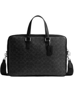 COACH Caden Zip Patterned Briefcase - Black