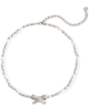 Self-Portrait Crystal Pearl Bow Necklace - White
