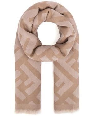 Fendi Ff Jacquard Frayed-Edge Scarf - Natural