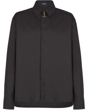 Balmain Asymmetric Poplin Shirt - Black