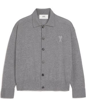 Ami Paris Long-Sleeved Button-Up Cardigan - Grey