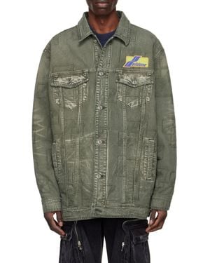 we11done Logo Lapel Denim Coat - Grey