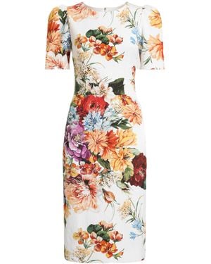 Dolce & Gabbana Bouquet Printed Midi Dress - White