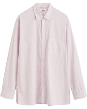 Tekla Striped Poplin Pyjama Long Shirt - Pink