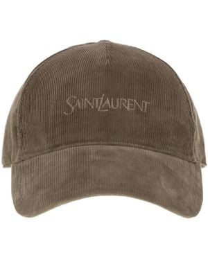 Saint Laurent Corduroy Cap With Embroidered Logo - Brown