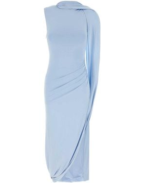 Self-Portrait Draped Ruched Sleeveless Asymmetric Dress - Blue