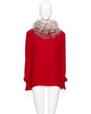 Valentino Feather-Trim Blouse - Red
