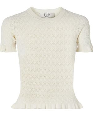 Sea Rue Ruffled Pointelle-Knit Top - White