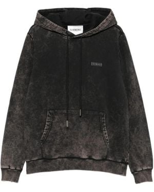 Iceberg Acid-Wash Logo-Patch Hoodie - Black