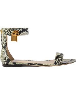 Tom Ford Snake-Print Leather Sandals - Metallic