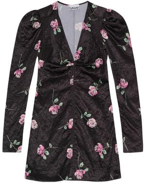 Ganni Dress With Floral Motif - Black