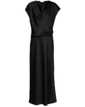 Vince Draped Satin Midi Dress - Black