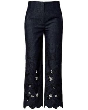Veronica Beard Chambray Wide-Leg Trousers - Blue