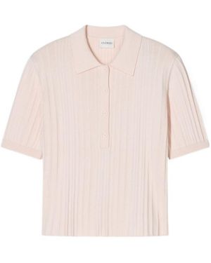 Closed Ribbed Short-Sleeve Knitted Top - Pink