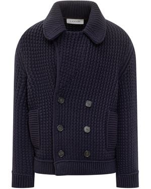 Lanvin Double-Breasted Chunky Knitted Cardigan - Blue