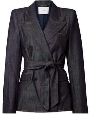 Adam Lippes Belted Double-Breasted Denim Jacket - Black