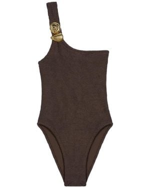 Reina Olga Textured Shell Detail Swimsuit - Brown