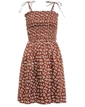 Tory Burch Printed Smocked Cotton Minidress - Red