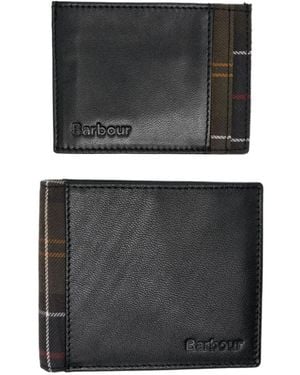 Barbour Logo Embossed Bi-Fold Wallet Card Holder Set - Black