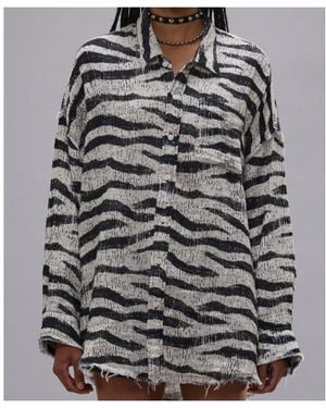 R13 Distressed Zebra Print Shirt - Gray