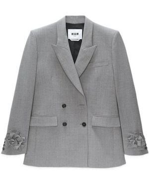 MSGM Floral-Appliqu Logo Patch Blazer - Grey