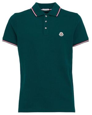 Moncler Tricolour-Trimmed Cotton Polo Shirt - Green