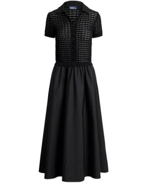 Polo Ralph Lauren Crochet-Knit Flared Midi Dress - Black