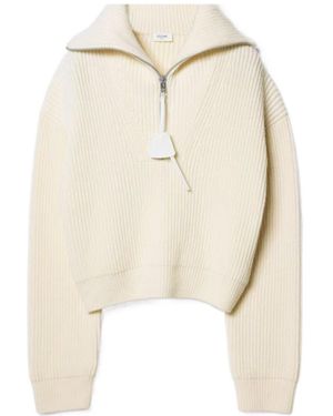Celine Ribbed-Knit Jumper With A Zip Collar - Natural