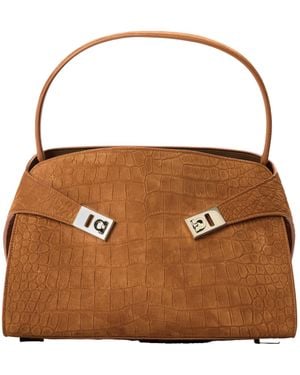 Ferragamo Minimal Crocodile Pattern Handbag - Brown