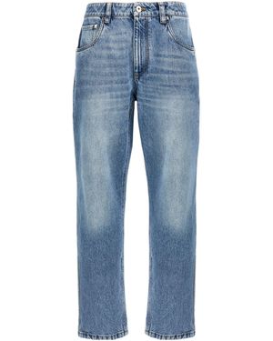 Brunello Cucinelli Logo Patch Straight Leg Jeans - Blue
