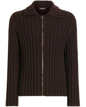 Dolce & Gabbana Ribbed Zip-Up Cardigan - Brown
