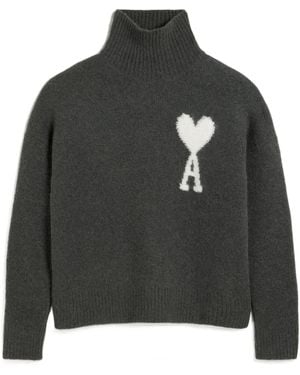 Ami Paris Ami De Coeur High Neck Knitted Jumper - Black