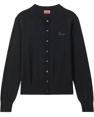 KENZO Signature Embroidered Button-Up Cardigan - Black