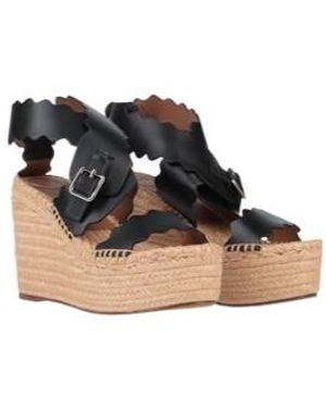 Chloé Solid Leather Wedge Shoes - Black