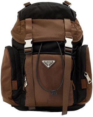 Prada Color-Block Nylon Backpack - Brown